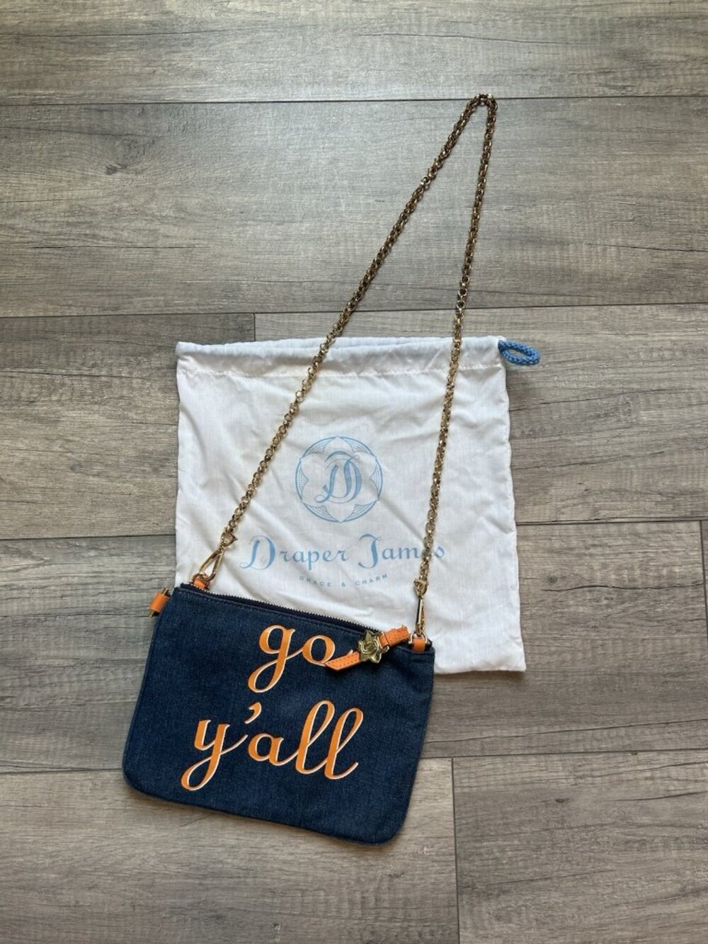 Draper James Purse Orange Blue Denim 'Go Y'all' Clutch Bag UT Tennessee Auburn - Picture 3 of 14